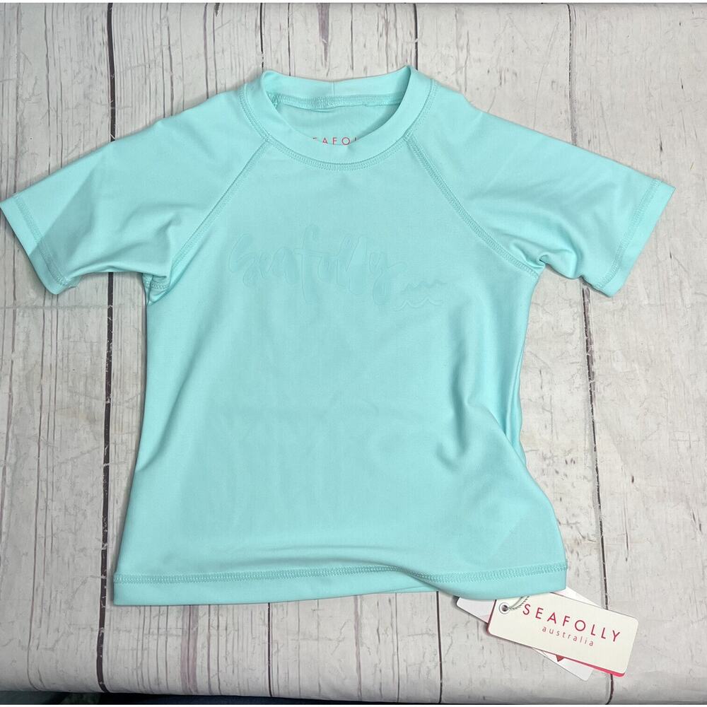 Seafolly Girls Size 1 12-18‎ month Sweet Summer Short Sleeve Rashie Aqua Blue